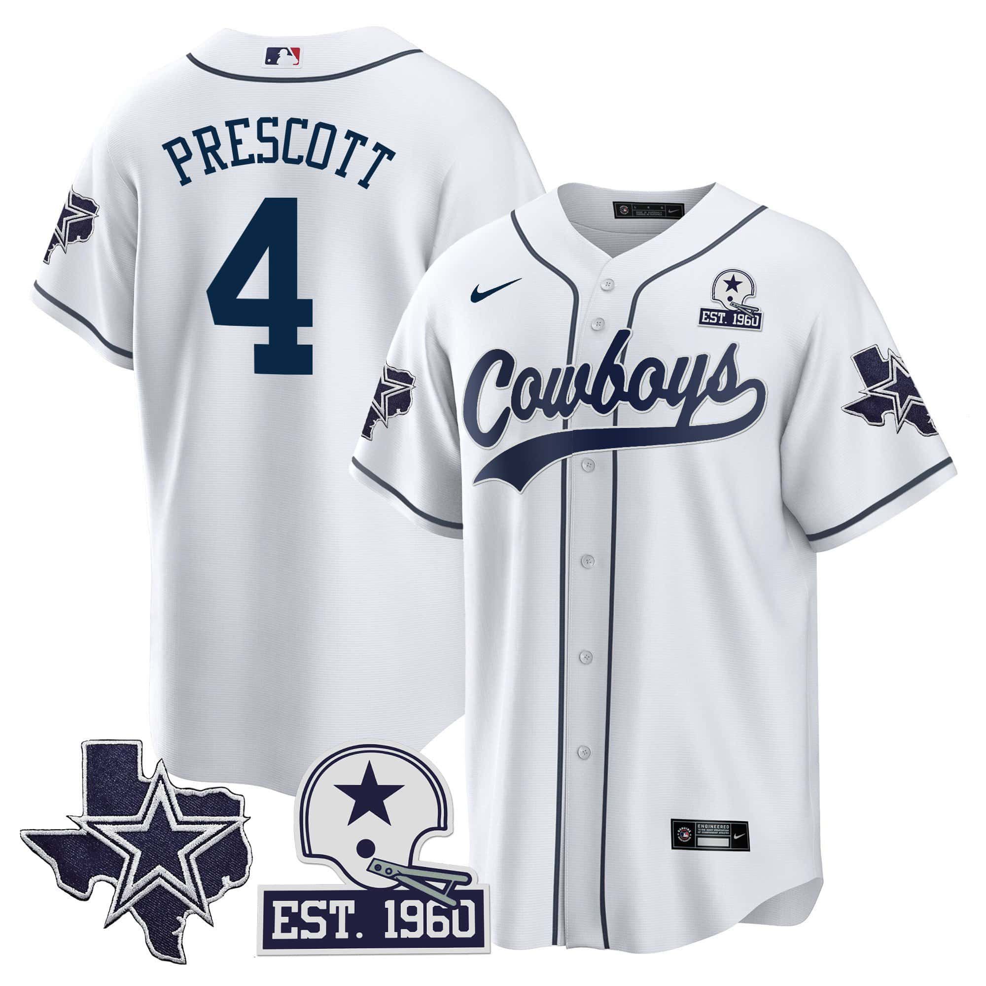 Men Dallas Cowboys #4 Prescott White 2024 Nike Patch Baseball NFL Jersey->indianapolis colts->NFL Jersey